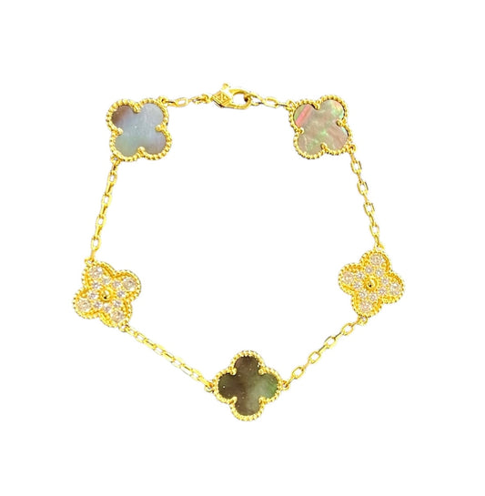 צמיד אלאמברה וינטג׳ - חמישה מוטיבים עשוי כסף 925 מצופה זהב 18 קראט.