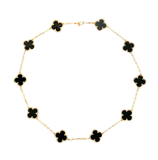 שרשרת וואן קליף - חמישה מוטיבים שחורים עשוי כסף 925 מצופה זהב 18 קראט .